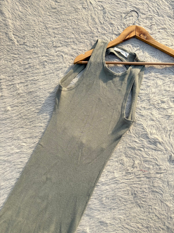 Sage green backless dress S